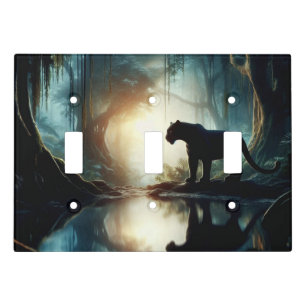 Black Panther Reflected in Pool of Water in Jungle Light Switch Cover