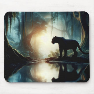 Black Panther Reflected in Pool of Water in Jungle Mouse Pad
