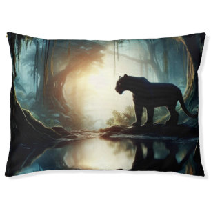 Black Panther Reflected in Pool of Water in Jungle Pet Bed