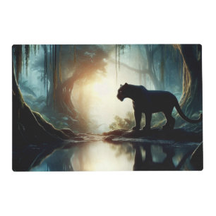 Black Panther Reflected in Pool of Water in Jungle Placemat