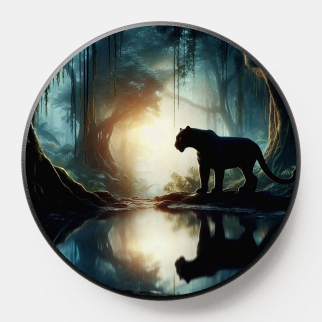 Black Panther Reflected in Pool of Water in Jungle PopSocket (Popsocket)