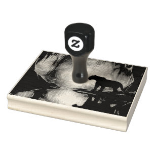 Black Panther Reflected in Pool of Water in Jungle Rubber Stamp