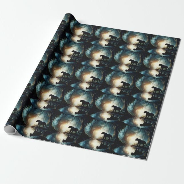 Black Panther Reflected in Pool of Water in Jungle Wrapping Paper (Unrolled)