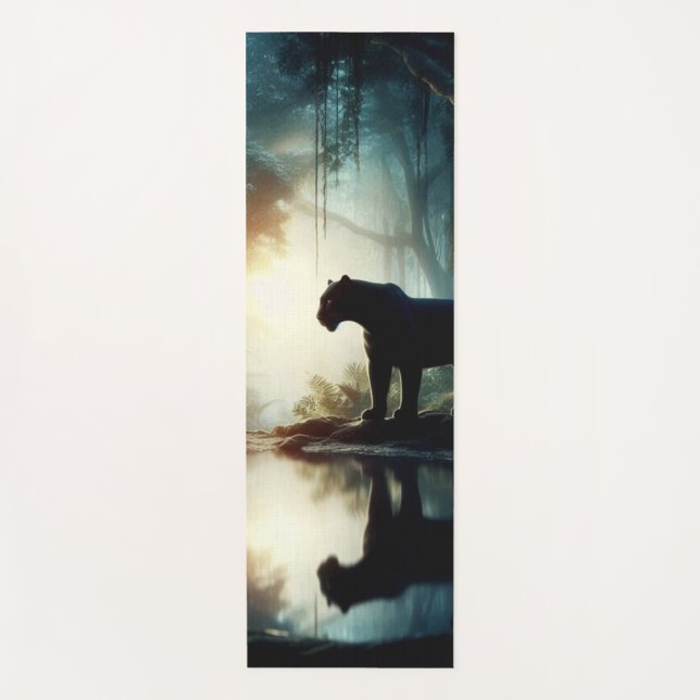 Black Panther Reflected in Pool of Water in Jungle Yoga Mat (Front)
