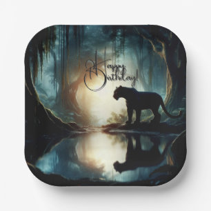 Black Panther Reflected in Water Birthday Paper Plates