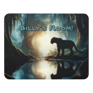 Black Panther Reflected in Water in Jungle Name Door Sign