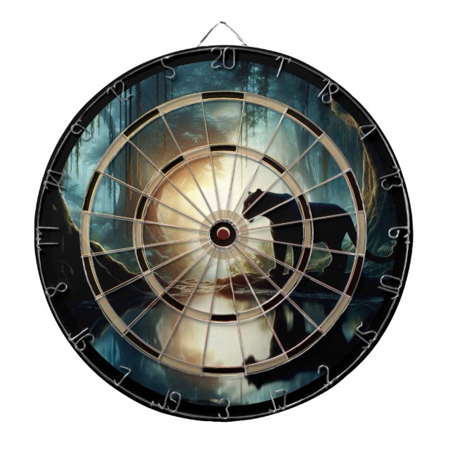 Black Panther Reflected in Water Regulation Dart Board (Front)