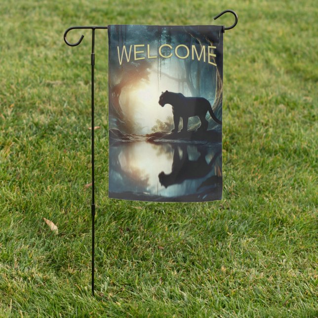 Black Panther Reflected in Water Welcome Garden Flag (In SItu)