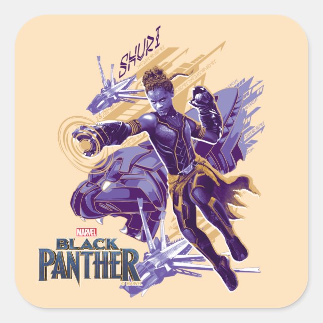 Black Panther | Shuri With Dragonflyers Square Sticker (Front)