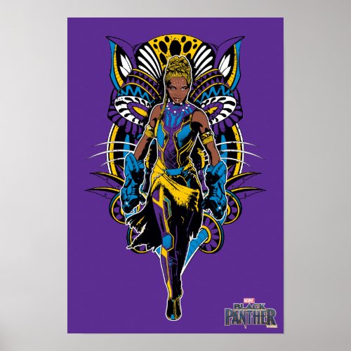 Black Panther  Shuri With Tribal Panther Poster