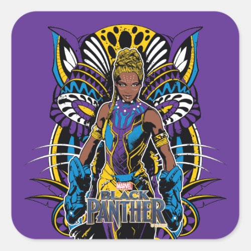 Black Panther  Shuri With Tribal Panther Square Sticker