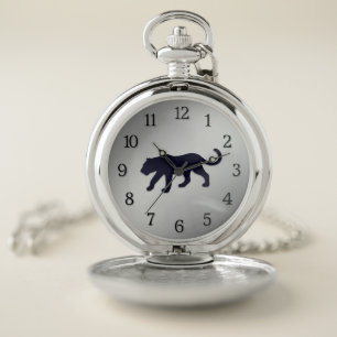 Black Panther Silver Black Numbers Pocket Watch