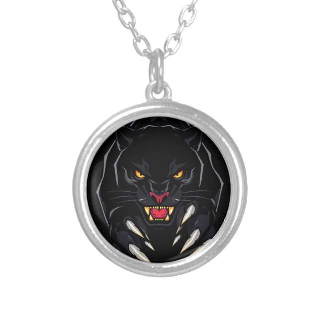 Black panther silver plated necklace (Front)
