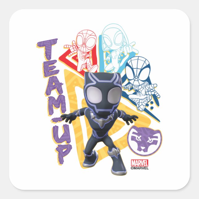 Black Panther & Spidey Team "Team-Up" Square Sticker (Front)