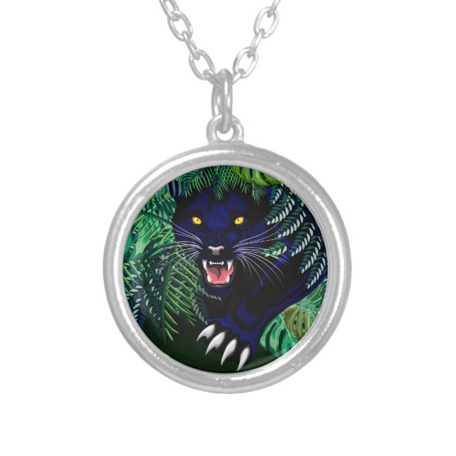 Black Panther Spirit of the Jungle Silver Plated Necklace (Front)