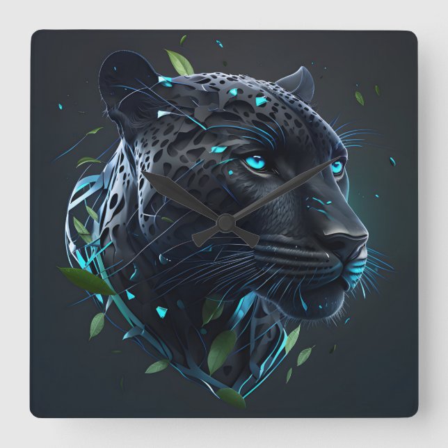 "Black Panther" Square Wall Clock (Front)