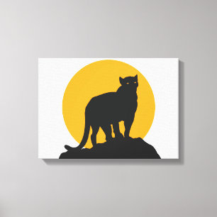 Black panther sunset silhouette canvas print