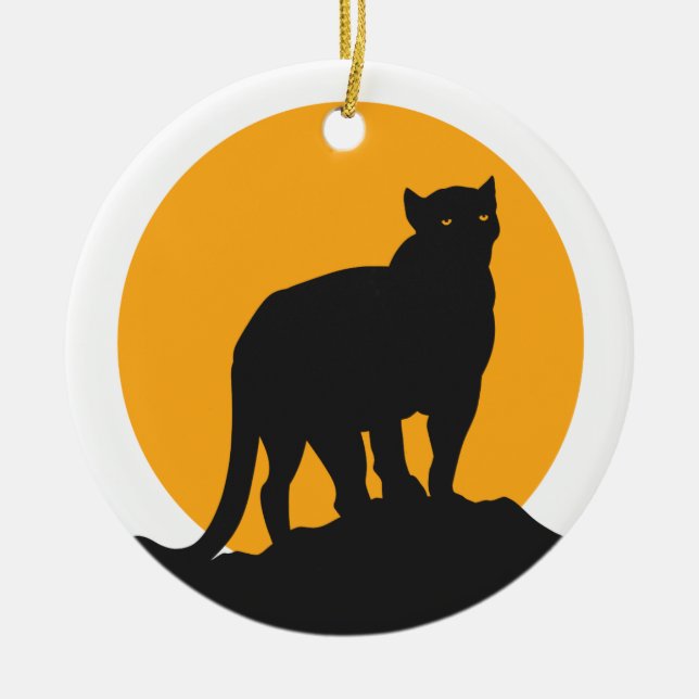 Black panther sunset silhouette ceramic ornament (Front)