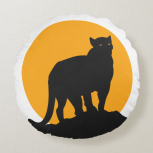 Black panther sunset silhouette round pillow
