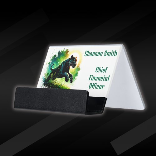 Black Panther Surroundings in Green  Desk Business Card Holder