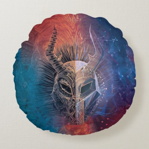 Black Panther  Tribal Mask Overlaid Art Round Pillow