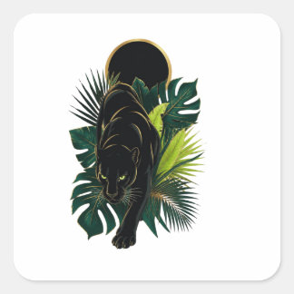 Black Panther Tropical Jungle Art – Dark Botanical Square Sticker