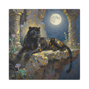 Black Panther under the Full Moon  Metal Print