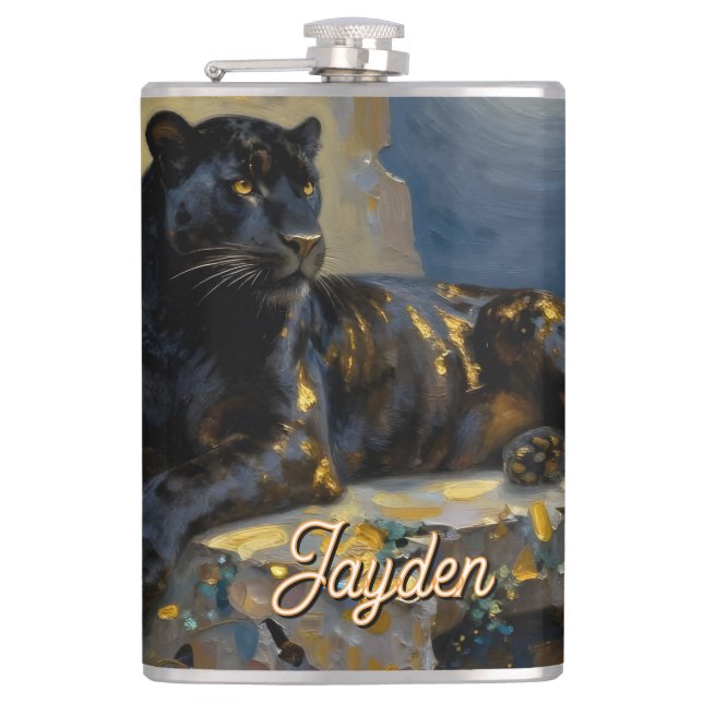Black Panther under the Full Moon Personalized Flask (Front)