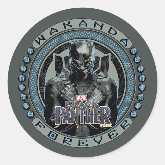 Black Panther | Wakanda Forever Badge Classic Round Sticker (Front)