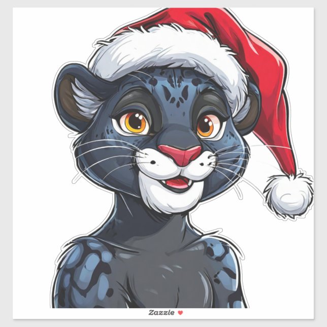 Black Panther Wearing Christmas Hat Sticker (Sheet)
