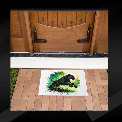 Black Panther with green surroundings Monogram  Doormat