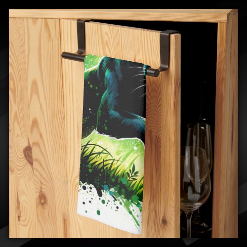 Black Panther with green surroundings Monogram  Kitchen Towel