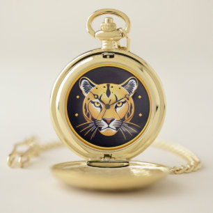 Black Panther with Intricate Artistic Details Pocket Watch