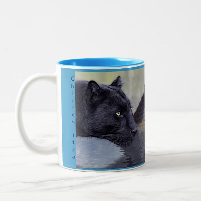 Black Panthers at Chichen Itza Mexico Two-Tone Coffee Mug (Left)