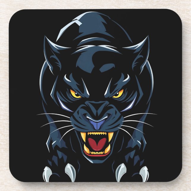 Black panther's head beverage coaster (Front)