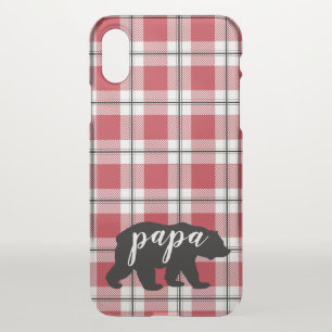 Black Papa Bear Red & White Plaid Flannel iPhone X Case