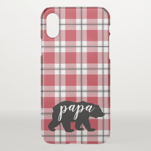 Black Papa Bear Red  White Plaid Flannel iPhone X Case