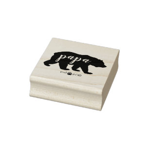 Black Papa Bear Script with Established Year Rubber Stamp