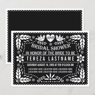 Black papel picado love wedding bridal shower invitation