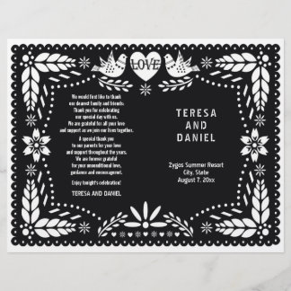 Black papel picado wedding fiesta folded program