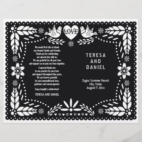 Black papel picado wedding fiesta folded program