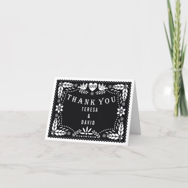 Black papel picado wedding Thank You photo Card (Front)