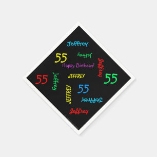 Black Paper Napkins, 55th Birthday Party Names Napkins