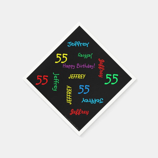 Black Paper Napkins, 55th Birthday Party Names Paper Napkins (Corner)