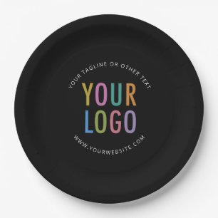 Black Paper Plates Company Logo Printed Bulk