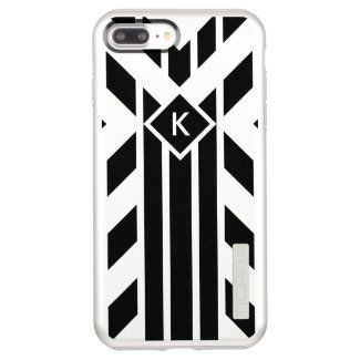 Black Parallelograms, Stripes on Silver, Monogram Incipio DualPro Shine iPhone 7 Plus Case