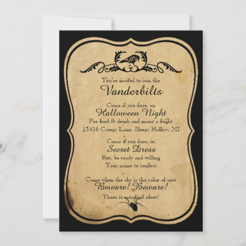 Black Parchment Raven Halloween Party Invitation