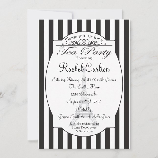 Black Paris Bridal Tea Party Invitation (Front)