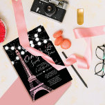 Black Paris Eiffel Tower Glitter Lights Sweet 16 Invitation<br><div class="desc">Get ready to sparkle and shine with our girly and chic Sweet Sixteen birthday party invitation! This trendy and stylish design sets the perfect tone for an unforgettable celebration. Featuring a faux printed rose pink sparkly glitter Paris Eiffel Tower adorned with glowing white hanging lights and silver sparkly glitter confetti,...</div>