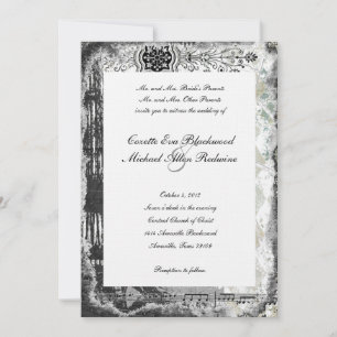 Black Paris Eiffel Tower Music Wedding Invitation
